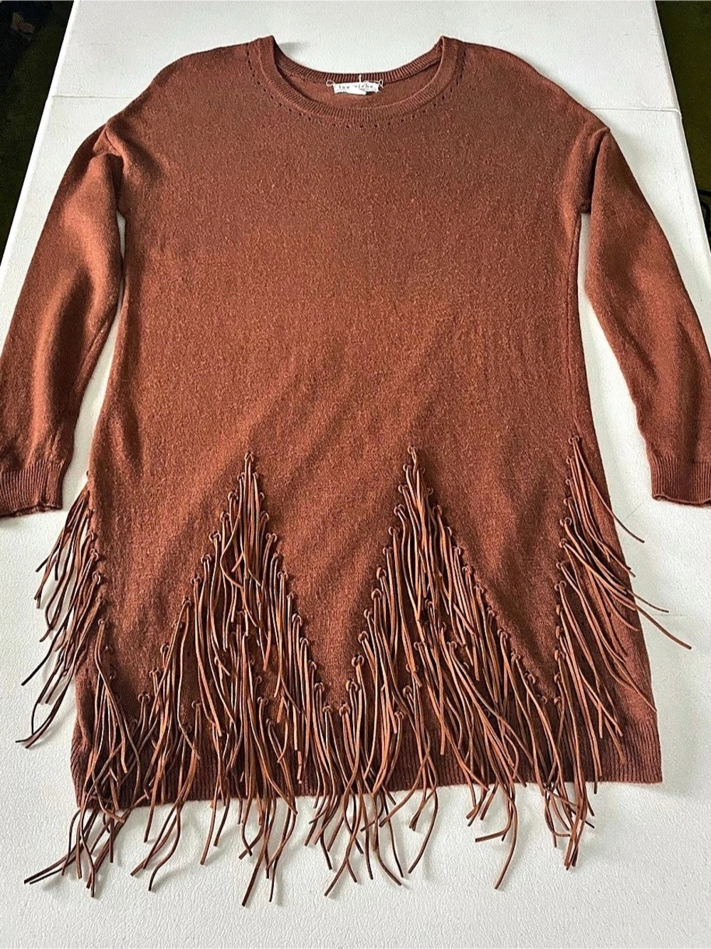 Loveriche Fringe Knit Sweater Dress in Sienna Rust Size Small